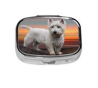 West Highland White Terrier Perros Montañas Blanco, Pastillero cuadrado para bolsillo o monedero, pequeño contenedor de pastillas, organizador de pastillas de viaje