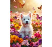 West Highland White Terrier Puppy in a field of colorful flowers Notebook - Large 6 x 9 inches - 127 Pages