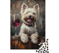 West Highland White Terrier Puzzle de 1000 Piezas Papel para Adultos Vino Tinto Juego de Puzzle 1000 Piezas Relajante Decorativo 52x38cm/1000pcs