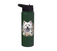 West Highland White Terrier Westie Perro Verano Flores Silvestres Stainless Steel Insulated Water Bottle