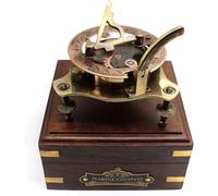 WEST London - Brújula de reloj solar de latón - 4 pulgadas hecha a mano en caja de madera de alta calidad - Brújula de reloj solar de bolsillo antiguo - Hermosa brújula de regalo hecha a mano para
