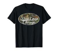 West Loop Chicago Camo Distressed Vintage Style Camiseta