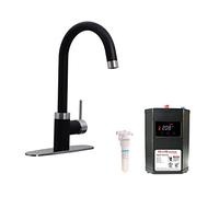 Westbrass KH31BK-6220 HotMaster - Grifo de cocina 3 en 1 con tanque de agua caliente instantáneo DigitHot y sistema de filtro de agua en línea único, negro mate/acero inoxidable