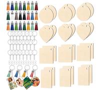 WestCH 96 Piezas Llavero de Madera en Blanco para Grabar Personalizada para DIY Manualidades Colgantes de Decorar Bricolaje