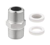 WestCH Adaptador de manguera de ducha de 1/2 pulgadas, acero inoxidable, doble nippel, conector de manguera de ducha, adaptador de extensión de rosca con 1 pieza de filtro para fregadero, elemento de