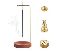 WestCH Quemador de Incienso 4 en 1,Porta Incienso Invertido Soporte de Incienso de Madera,Quemador de Incienso con Bobina de Cono,Porta Incienso para Dormitorios,Yoga,Salas de Meditación (Rojo)