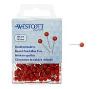 Westcott Agujas de Cabeza Redonda, 100 Unidades, 5 mm de diámetro, 16 mm de Largo, Color Rojo, E-10503 00