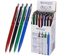 Westcott Bolígrafo ALLTIME Mix 50 piezas | Bolígrafos retráctiles con tinta azul | Ancho de línea M con recambio estándar X20 | A prueba de documentos ISO 12757-2 | Clip de metal resistente | E-737487
