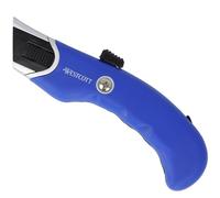 Westcott Cortador de seguridad resistente | Cuchillo utilitario con hoja trapezoidal de 19 mm | Incluye 5 cuchillas de repuesto | Hoja trasera con resorte para máxima seguridad | Mango ergonómico |