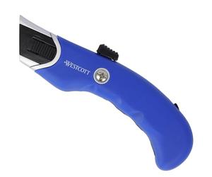 Westcott Cortador de seguridad resistente | Cuchillo utilitario con hoja trapezoidal de 19 mm | Incluye 5 cuchillas de repuesto | Hoja trasera con resorte para máxima seguridad | Mango ergonómico |