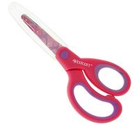 Westcott E-21560 00 - Tijeras infantiles con diseño de gimnasia (impresas, incluye protector de cuchilla, 13 cm, punta redonda, para diestros, rosa y morado, E-21560 00ink lila)