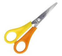 Westcott E-21596 00 - Tijeras para niños, diseño de bruja zurda, escala en cm, punta puntiaguda, 13 cm, rojo/amarillo, el embalaje puede variar