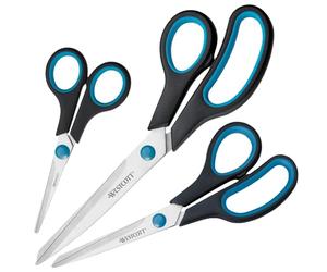 Westcott Easy Grip - Set de tijeras, 3 unidades, color azul/negro