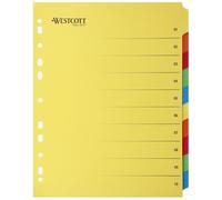 Westcott Register for A4+ Extra Wide | Hojas divisoras extra anchas para carpetas A4 | 10 pestañas de colores en 5 colores como organizador de carpetas | Robusto 230 g/m² con perforación europea |