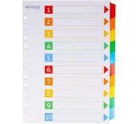 Westcott Registros para carpetas A4 | Separadores para carpetas DIN A4 | 10 pestañas etiquetables en 5 colores como organizador de carpetas | Robustos, 160 g/m², perforación europea | E-1733311 00