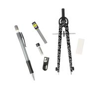 Westcott Set de compases Gamer Black | 6 piezas con compás de ajuste rápido, minas de recambio, sacapuntas, portaminas HB con 12 minas incluidas y goma de borrar | E-711419 00