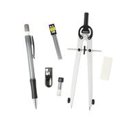 Westcott Set de compases Unicolour | 6 piezas con compás de ajuste rápido, minas de recambio, sacapuntas, portaminas HB con 12 minas incluidas y goma de borrar | E-711422 00