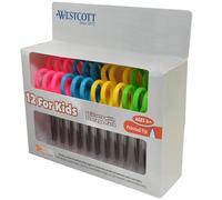 Westcott Tijeras de seguridad puntiagudas de 5 pulgadas para niños con protección antimicrobiana, surtido, paquete de 12 (14872)