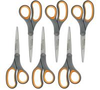 Westcott Tijeras de titanio, mango suave, 8 pulgadas, rectas, gris/amarillo, paquete de 6