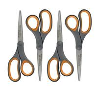 Westcott Tijeras unidas de titanio, agarre suave, 8 pulgadas, rectas, gris/amarillo, paquete de 4