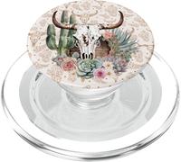 Western Boho Chic Longhorn Skull Cactus Beige Patrón PopSockets PopGrip para MagSafe
