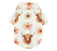 Western Boho Highland Cow Floral Summer Pet Dog Shirt Button Up Soft, Lightweight and Breathable Pet Clothes Puppy Clothes Perfect for Everyday Wear and Photoshoots