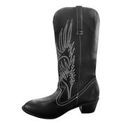 Western Boots - Botas vaqueras de cuero para mujer, antideslizantes, de tacón bajo, informales, bordadas, de fiesta, de alta calidad, elegantes, puntiagudas, versátiles, Black, 40 EU