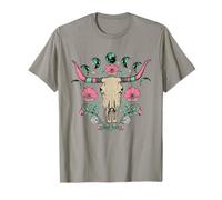 Western Cow Skull Floral Boho Moon Phases Camiseta