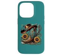 Western Cowboy Boot Herradura Girasol Cuerda Cowgirl Boot Carcasa para iPhone 14 Pro