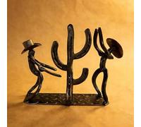 Western Cowboy & Cactus - Soporte de vino de metal 2 en 1 para cocina, soporte decorativo para botellas de vino para el hogar, bar y mostrador de bares, regalo novedoso para los amantes de los vinos