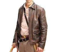 Western Cowboy - Chaqueta de piel auténtica para hombre, color marrón, Indiana Jones, Harrison, Piel auténtica marrón