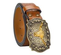 Western-Cowboy - Cinturones para mujeres y hombres, vintage, con grabado floral, hebilla de cabeza de toro, cinturón de cintura de 25 a 38 pulgadas, Marrón, For Waist 36-40 in