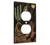 Western Cowboy - Cubierta doble dúplex para enchufe, diseño de cactus, color marrón oscuro, para sombrero, botas, decoración rústica de pared occidental, placas de pared termoplásticas, salida dúplex