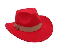 Western Cowboy Felt Hat, Suitable for Men and Women, Classic Knight Hat, Suitable for Daily Wear、Cowboy Theme Activities(Red)