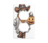 Western Cowboy Ghost Halloween Pumpkin Outlet Cover Light Switch Cover Decorative 1 Gang Wall Plate for Kitchen Room Bathroom Size 7x11.4cm
