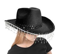 Western Cowboy Hat Cowgirl Hats with Rhinestone Tassel Party Fedora Hat Costume for Women Men Wedding | Cowboy | Western for Masquerade,Trendy Shimmer Cowgirl Headdress, Rhinestone Tassel Head