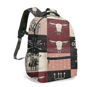 Western Cowboy - Mochila de 16 pulgadas con impresión completa 360, diseño de herradura de cactus, vaquera y rancho, mochila de viaje con flecha a cuadros rojos y negros, 04., L, Casual