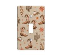 Western Cowboy - Placas de cubierta para interruptor de luz/cubiertas de tomacorriente, diseño de botas rústicas beige y cactus, placas de pared termoplásticas, tamaño estándar, palanca única