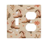 Western Cowboy - Placas de cubierta para interruptor de luz/cubiertas de tomacorriente, diseño de botas rústicas beige y cactus, placas de pared termoplásticas, tamaño estándar dúplex