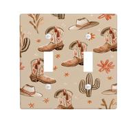 Western Cowboy - Placas de cubierta para interruptor de luz/cubiertas de tomacorriente, diseño de botas rústicas beige y cactus, placas de pared termoplásticas, doble palanca de tamaño estándar