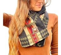 Western Cowboy Warm Neck Hood,Fall Winter Plush Thickened Neck Scarf,Outdoor Women's Neck Warmer with Snap Closure (Black Red)