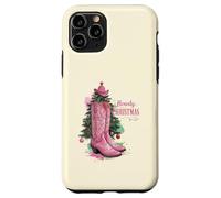 Western Cowboys, Howdy Navidad y árbol, Botas Vaqueras Rosas Carcasa para iPhone 11 Pro
