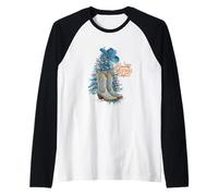 Western Cowboys, Navidad y Botas Vaqueras Azules Camiseta Manga Raglan