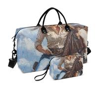 Western Cowgirl Beautiful - Bolsa grande blanca para llevar durante la noche y equipaje, bolsa de gimnasio con correa ajustable para viajes, juego de 2 piezas para hombre