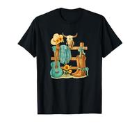Western Cowgirl Turquoise Guitar Boots & Sunflower Aesthetic Camiseta