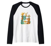 Western Cowgirl Turquoise Guitar Boots & Sunflower Aesthetic Camiseta Manga Raglan
