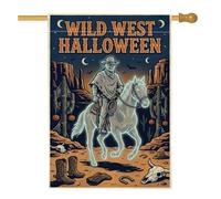 Western Ghost Cowboy - Bandera de Halloween para casa de 71 x 101 cm | Tema occidental, bandera de patio, paisaje del desierto, caballo fantasma, escena nocturna espeluznante