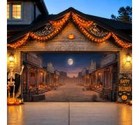 Western Ghost Town - Cubierta para puerta de garaje con escena de Halloween | Tema occidental, telón de fondo para puerta de garaje, paisaje del desierto, luna llena, escena de ciudad fantasma