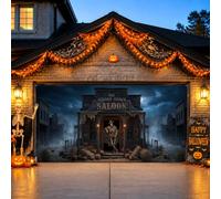 Western Ghost Town - Mural para puerta de garaje de Halloween, 157 x 71 | Bandera de puerta de garaje, paisaje de ciudad fantasma, niebla atmosférica, gran exhibición mural exterior