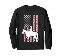 Western Horse Girl American Flag Cowgirl Patriotic USA Rodeo Manga Larga